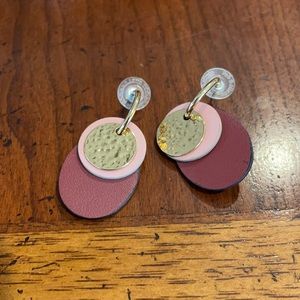 Stella & Dot convertible gold, pink, black & taupe faux leather drop earring